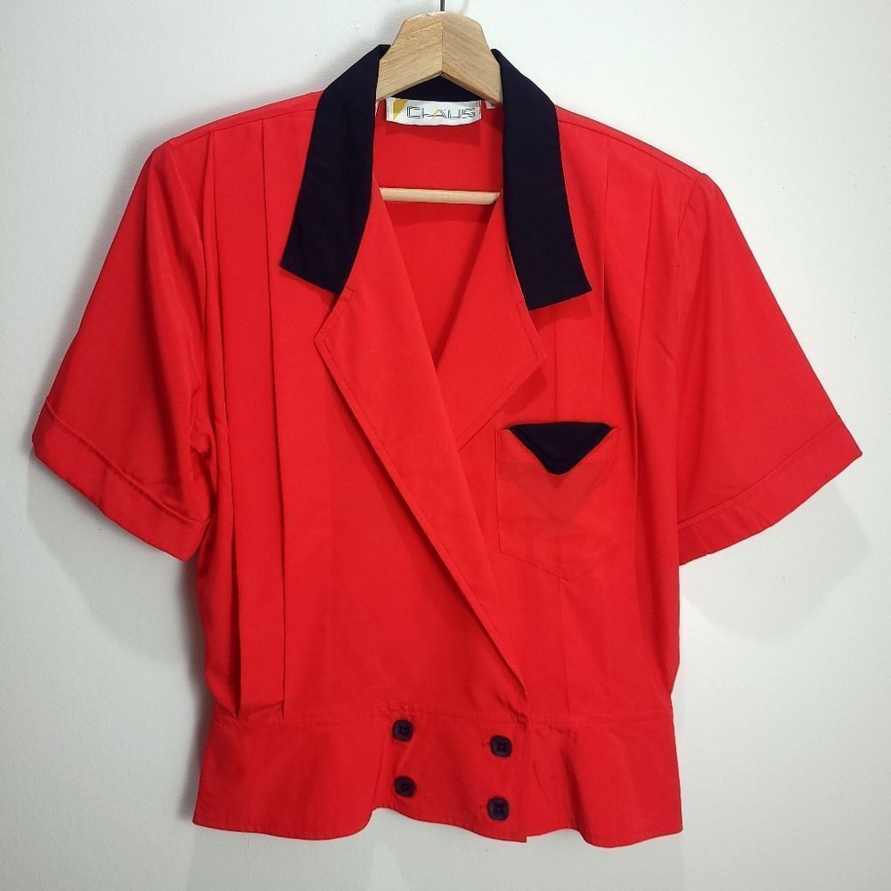 Vintage Red and Black Women's Blouse